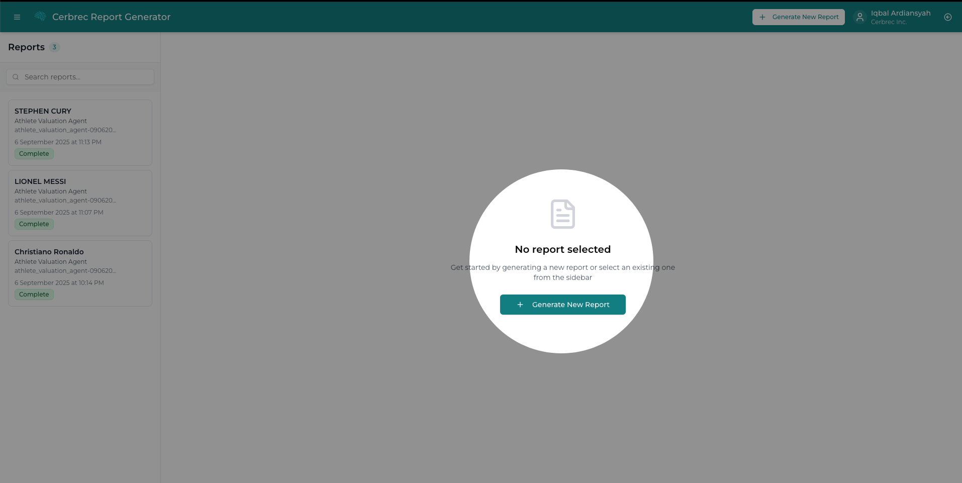 Generate New Report Button