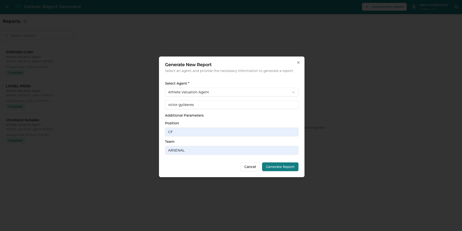Report Generation Dialog