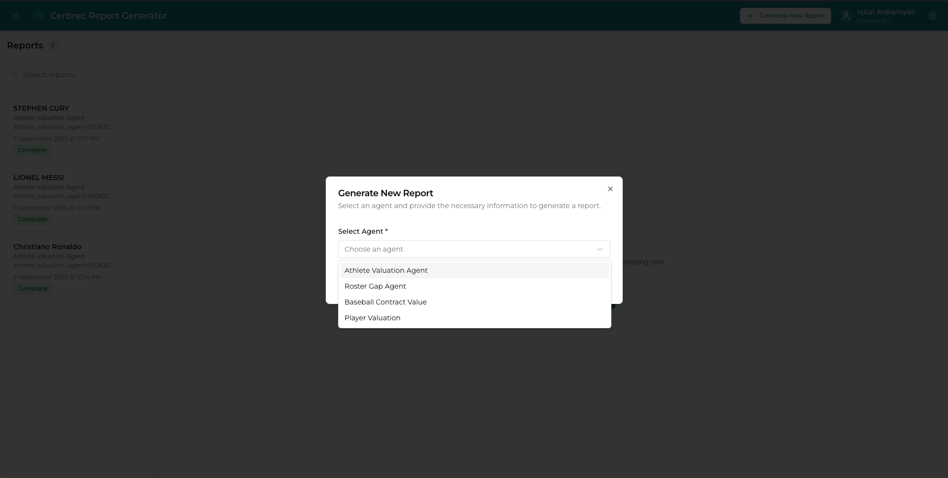 Agent Selection Dialog
